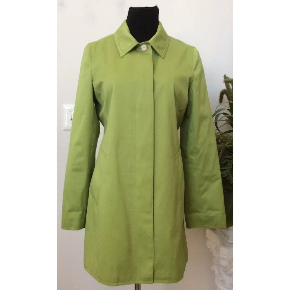 New Coach Women's Lime Green Minimalist Cotton Long Coat‎ Size S MSRP $395